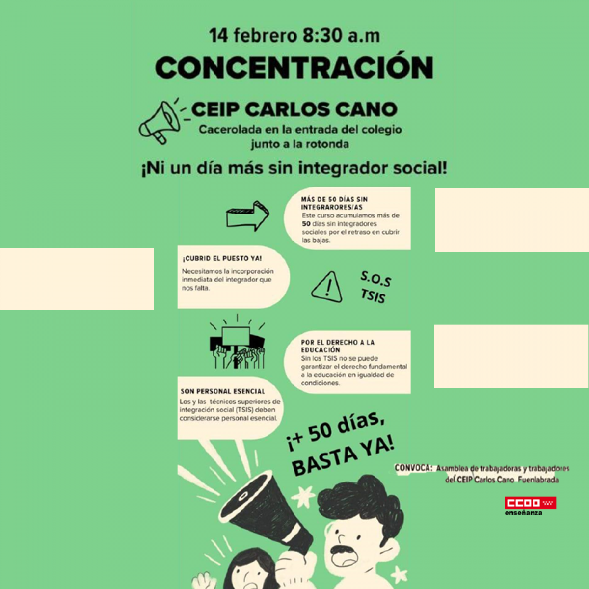 CCOO convoca y apoya la concentracin de la comunidad educativa del CEIP Carlos Cano de Fuenlabrada