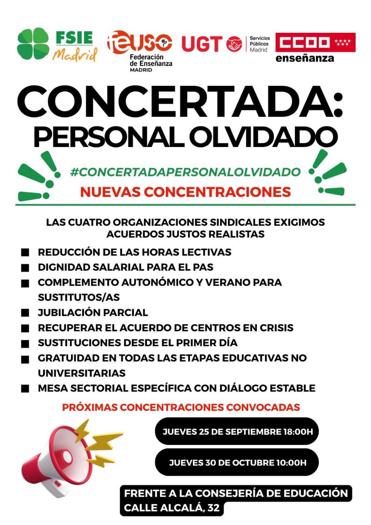 CONCERTADA: PERSONAL OLVIDADO NUEVAS CONCENTRACIONES