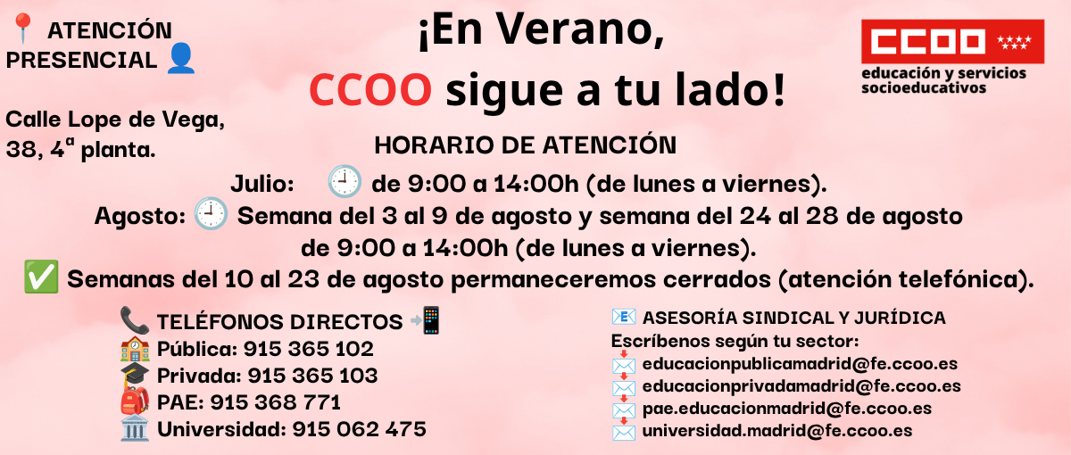 Horarios y Teléfonos Verano 2026