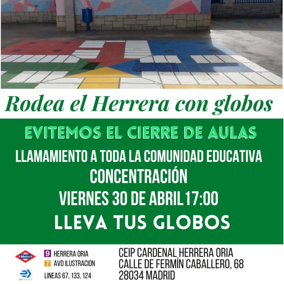 CCOO apoya las movilizaciones contra el cierre de líneas en el CEIP Cardenal Herrera Oria