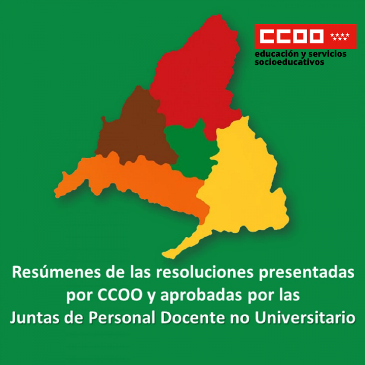 Resúmenes de las resoluciones presentadas por CCOO y aprobadas por las Juntas de Personal Docente no Universitario