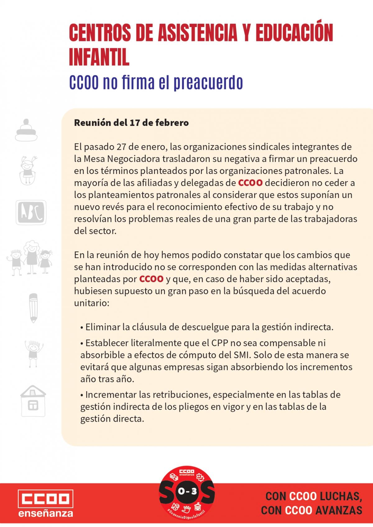 Centros de Asistencia y Educacin Infantil: CCOO no firma el preacuerdo