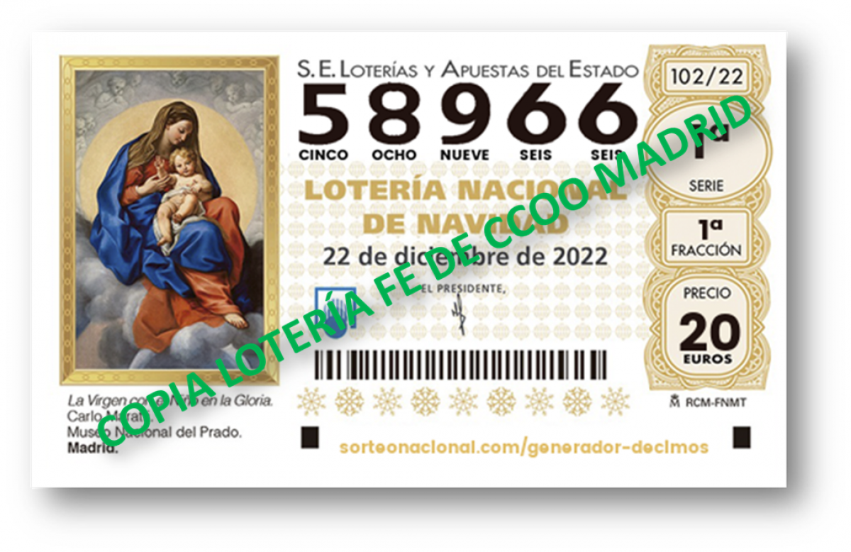 Lotería de Navidad de la Federación de Enseñanza de CCOO de Madrid 2022