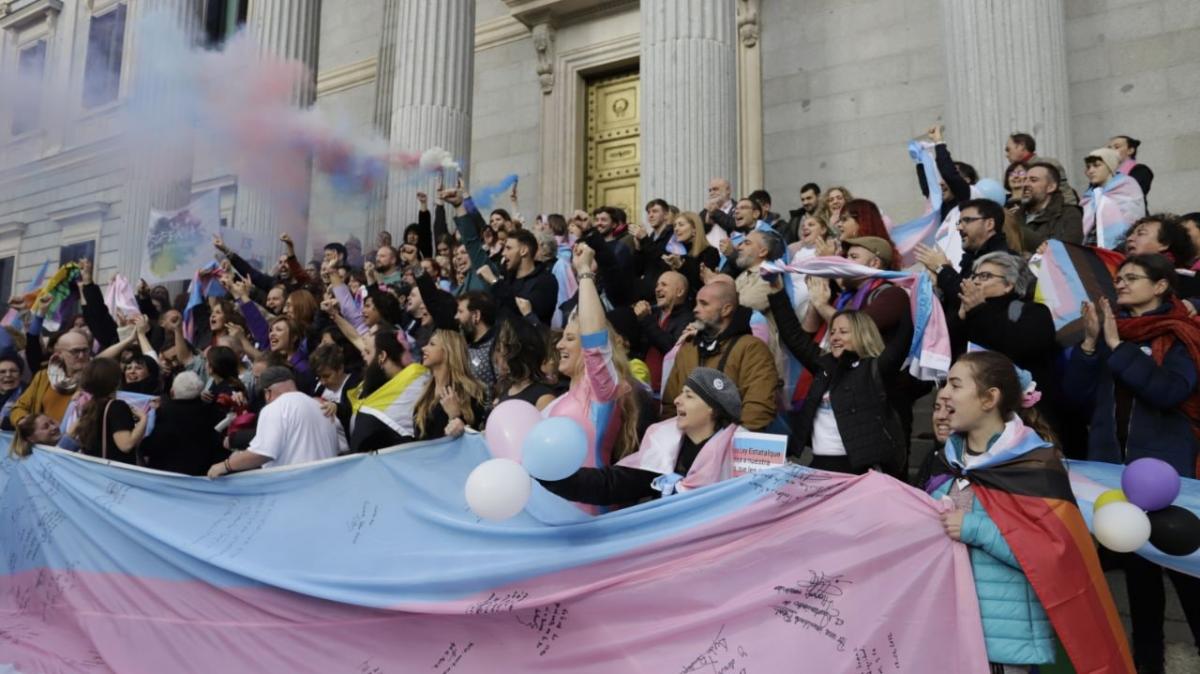 Celebración por la Ley Trans a las puertas del Congreso