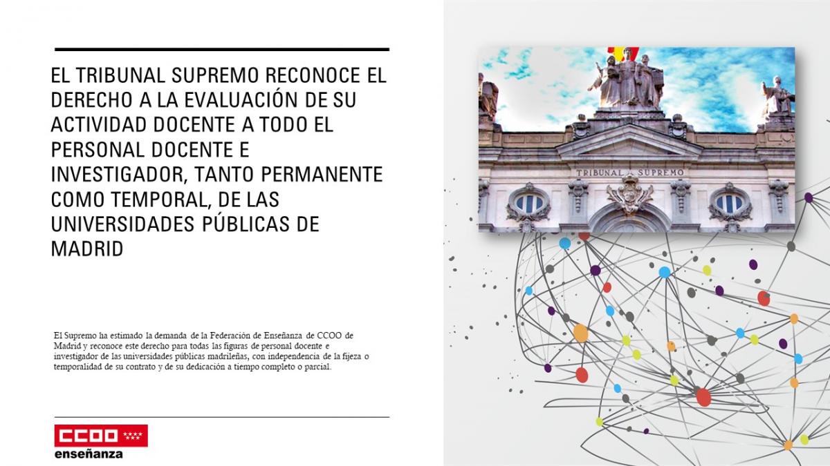 El Tribunal Supremo reconoce el derecho a la evaluación de su actividad docente a todo el personal docente e investigador, tanto permanente como temporal, de las universidades públicas de Madrid