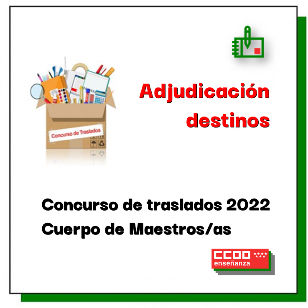 Concurso de traslados 2022: Cuerpo de Maestros/as (adjudicación destinos)