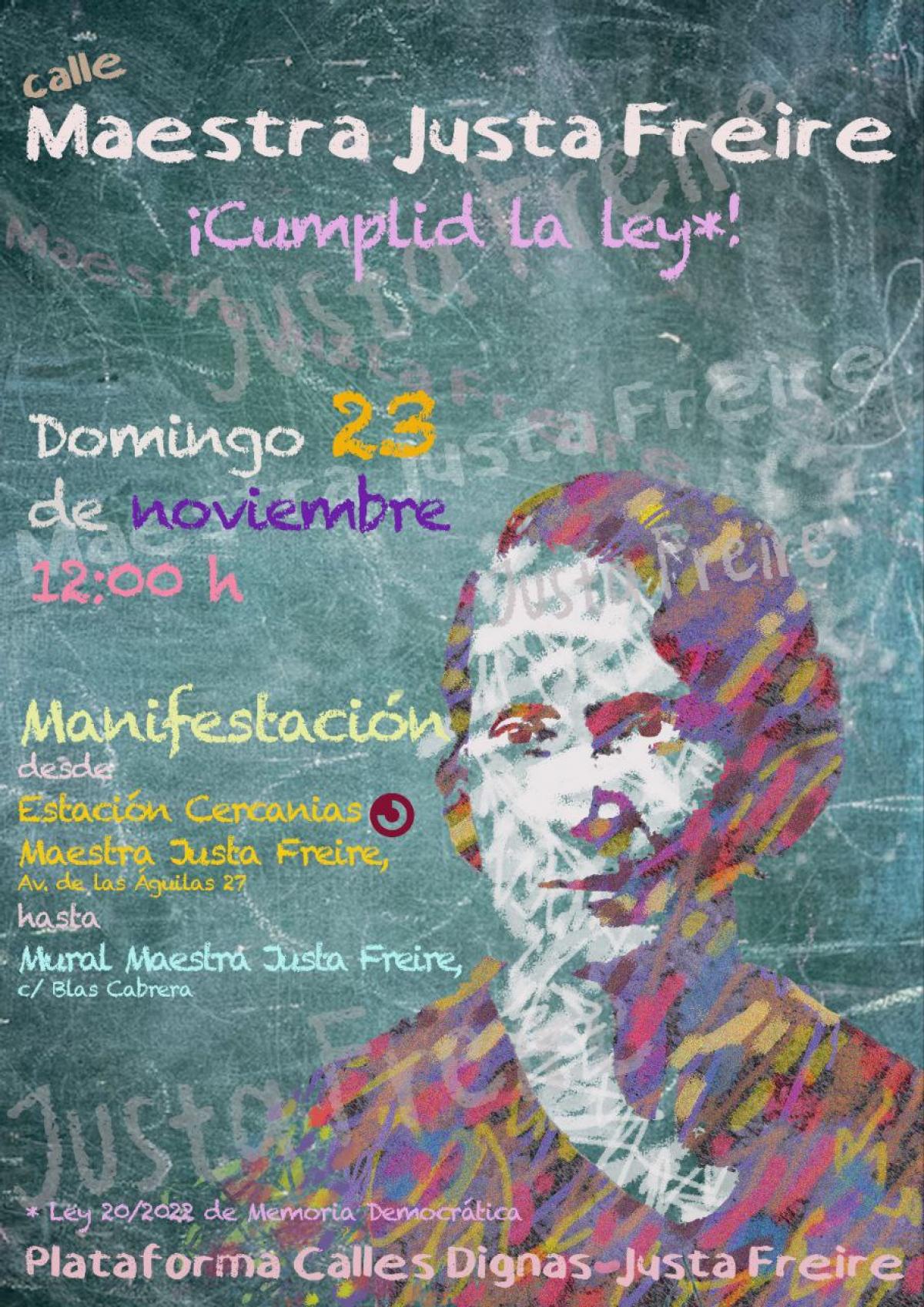 NUEVA MANIFESTACIÓN EL 23 DE NOVIEMBRE EN MADRID EN FAVOR DE LA CALLE MAESTRA JUSTA FREIRE