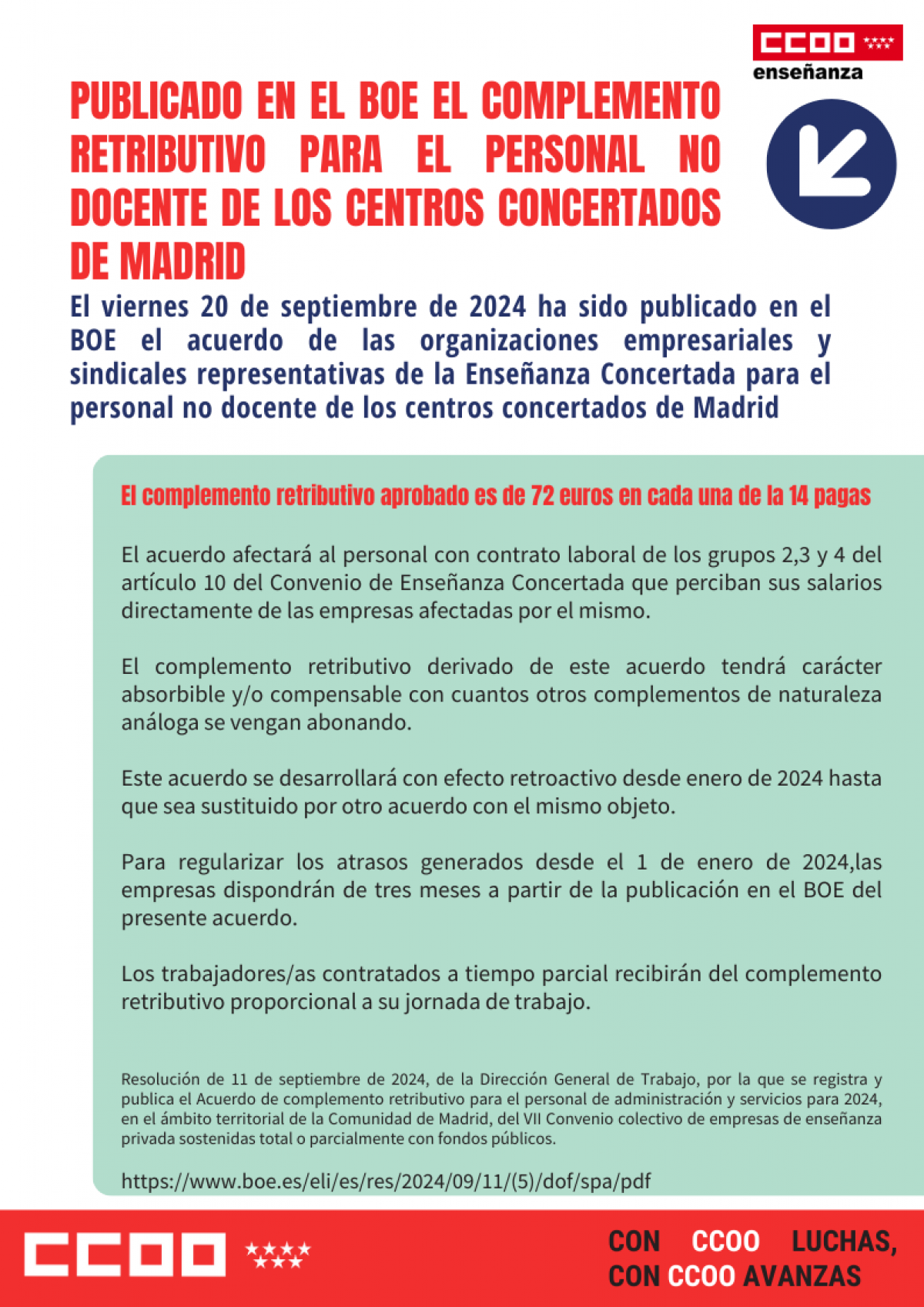 Publicado en el BOE el complemento retributivo para el personal no docente de los centros concertados de Madrid