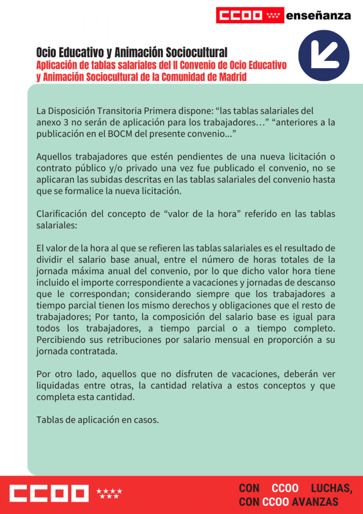 Aplicacin de tablas salariales del II Convenio de Ocio Educativo y Animacin Sociocultural de la Comunidad de Madrid