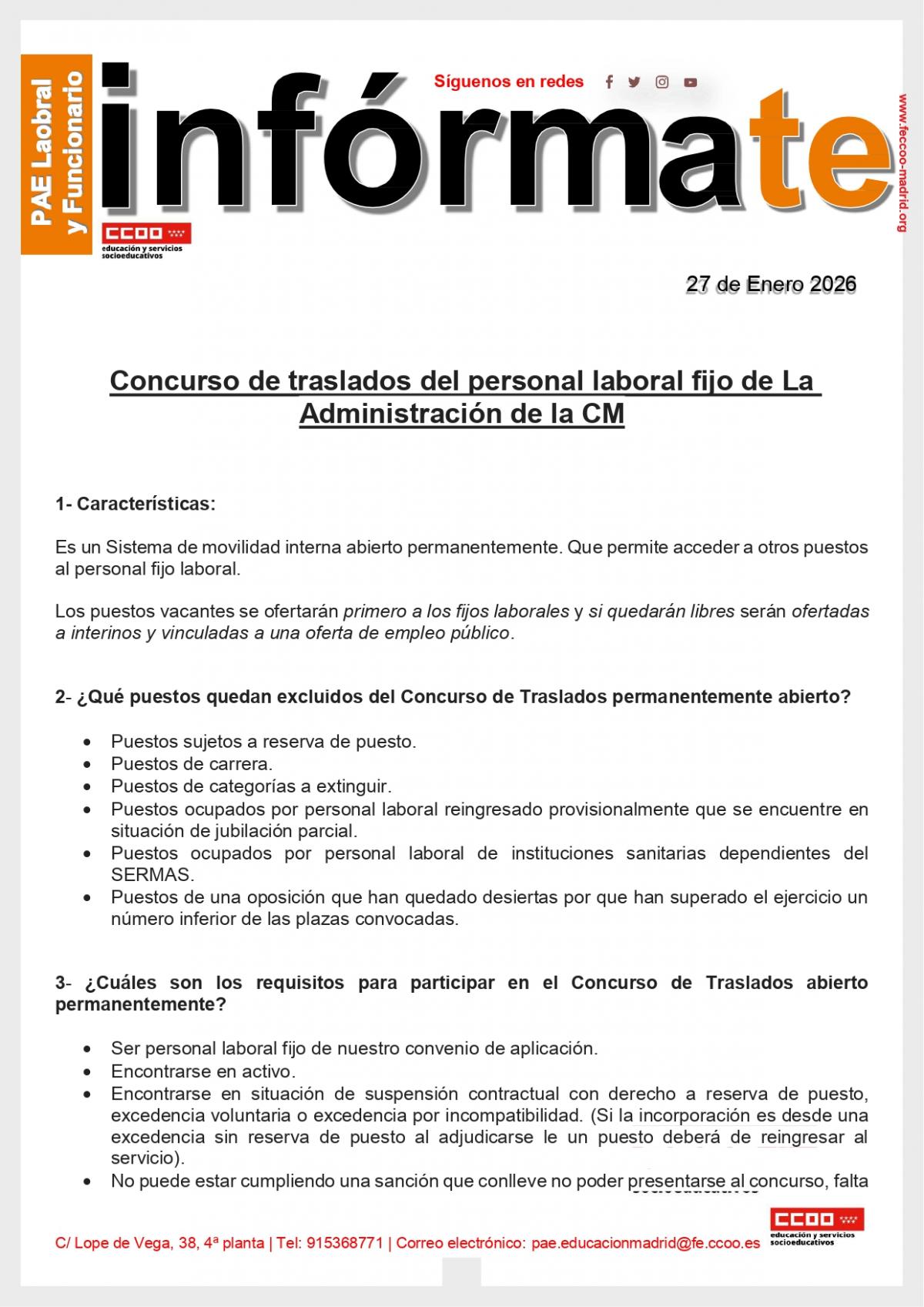 Informate Concurso de traslados personal laboral fijo