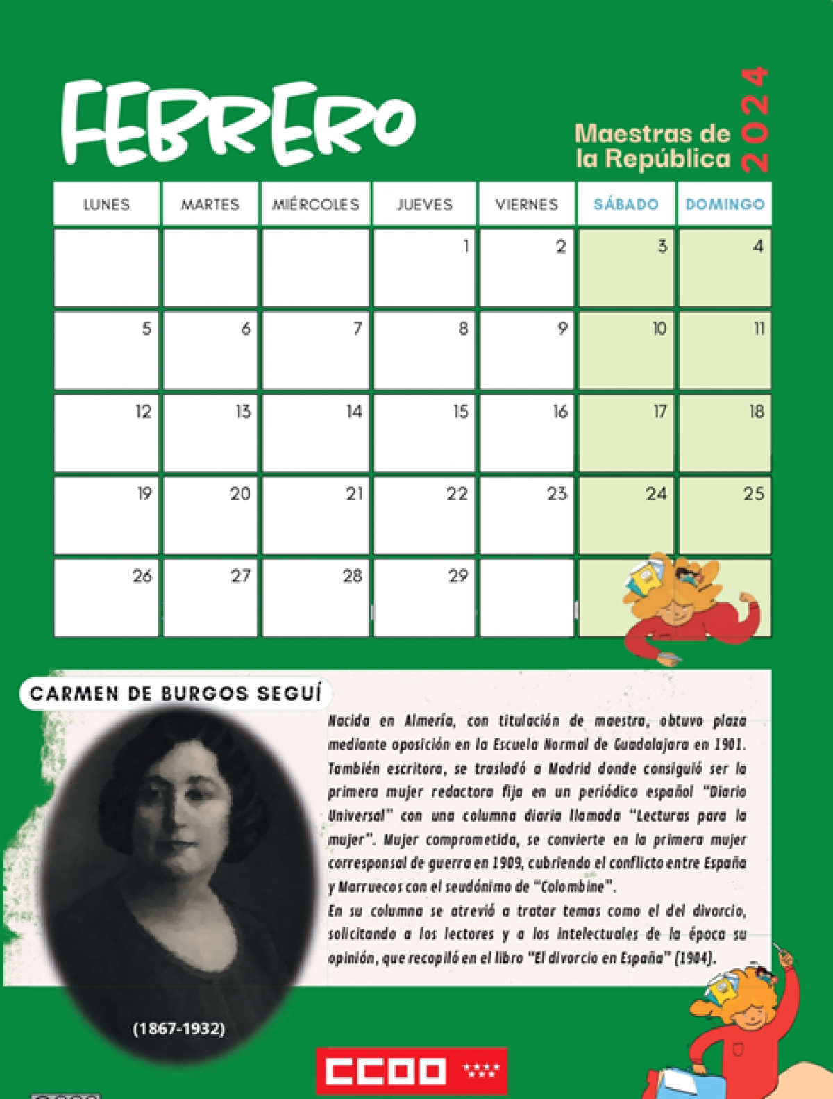 Calendario Maestras Febrero 2024