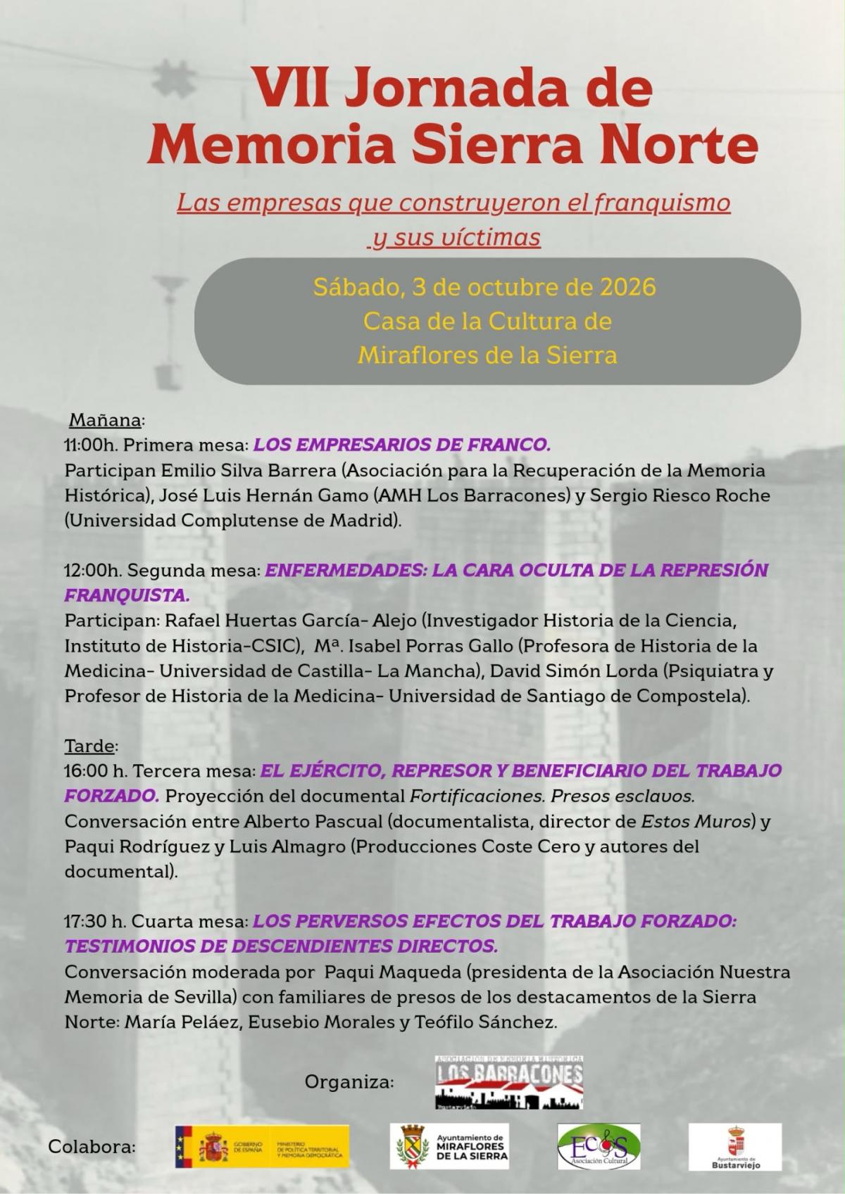 VII Jornadas de Memoria de la Sierra Norte: empresas, represión y trabajo forzado durante el franquismo