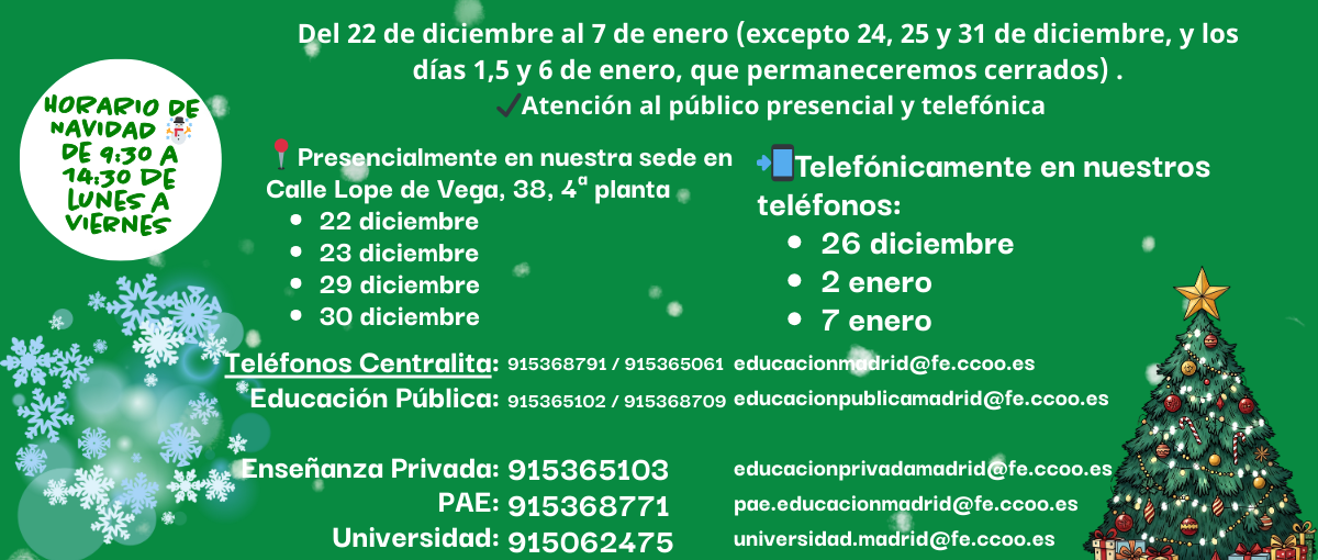 Horarios y Teléfonos Navidad 2025
