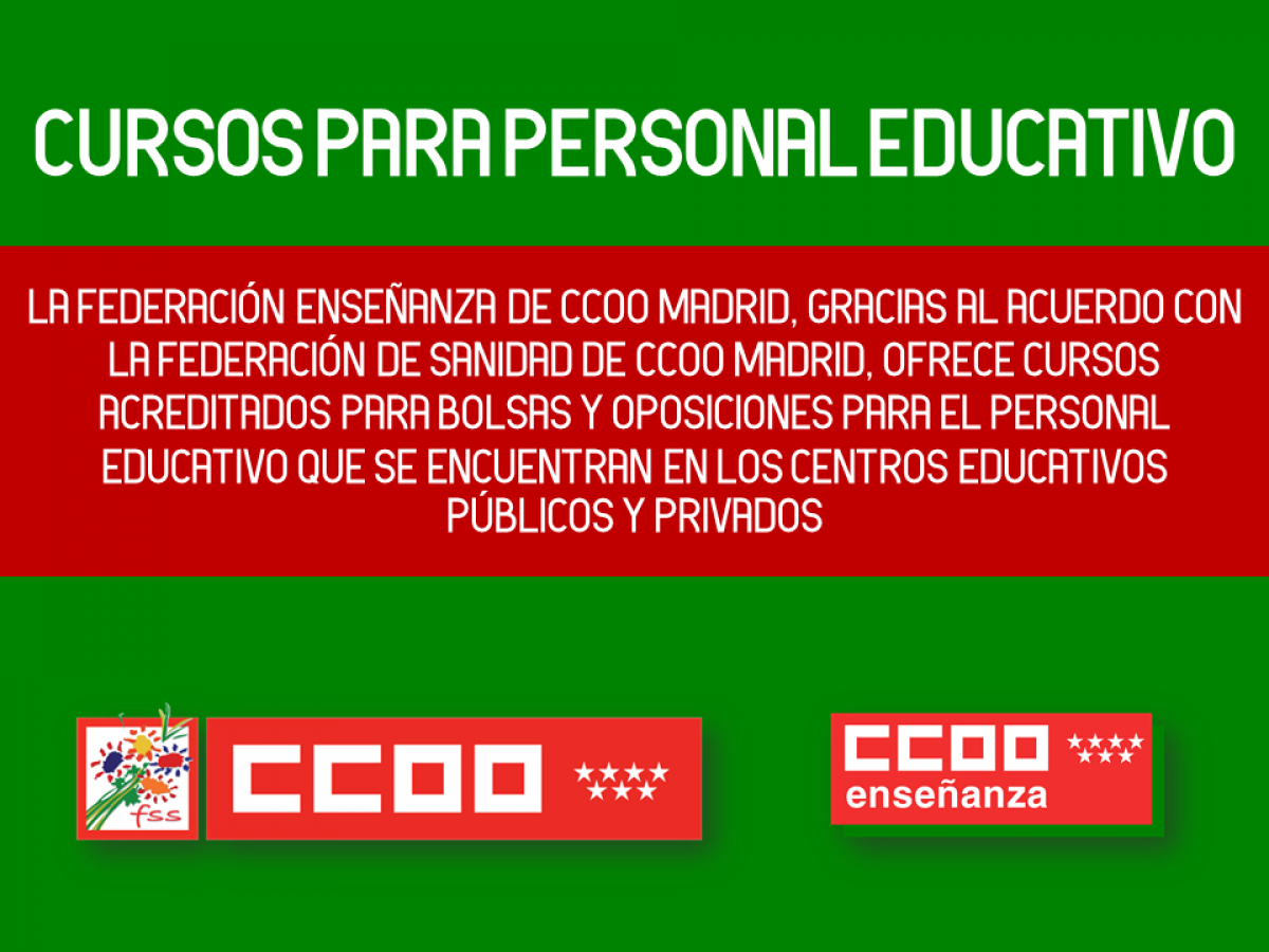 Cursos acuerdo: Federación de Enseñanza CCOO Madrid con la Federación de Sanidad CCOO Madrid