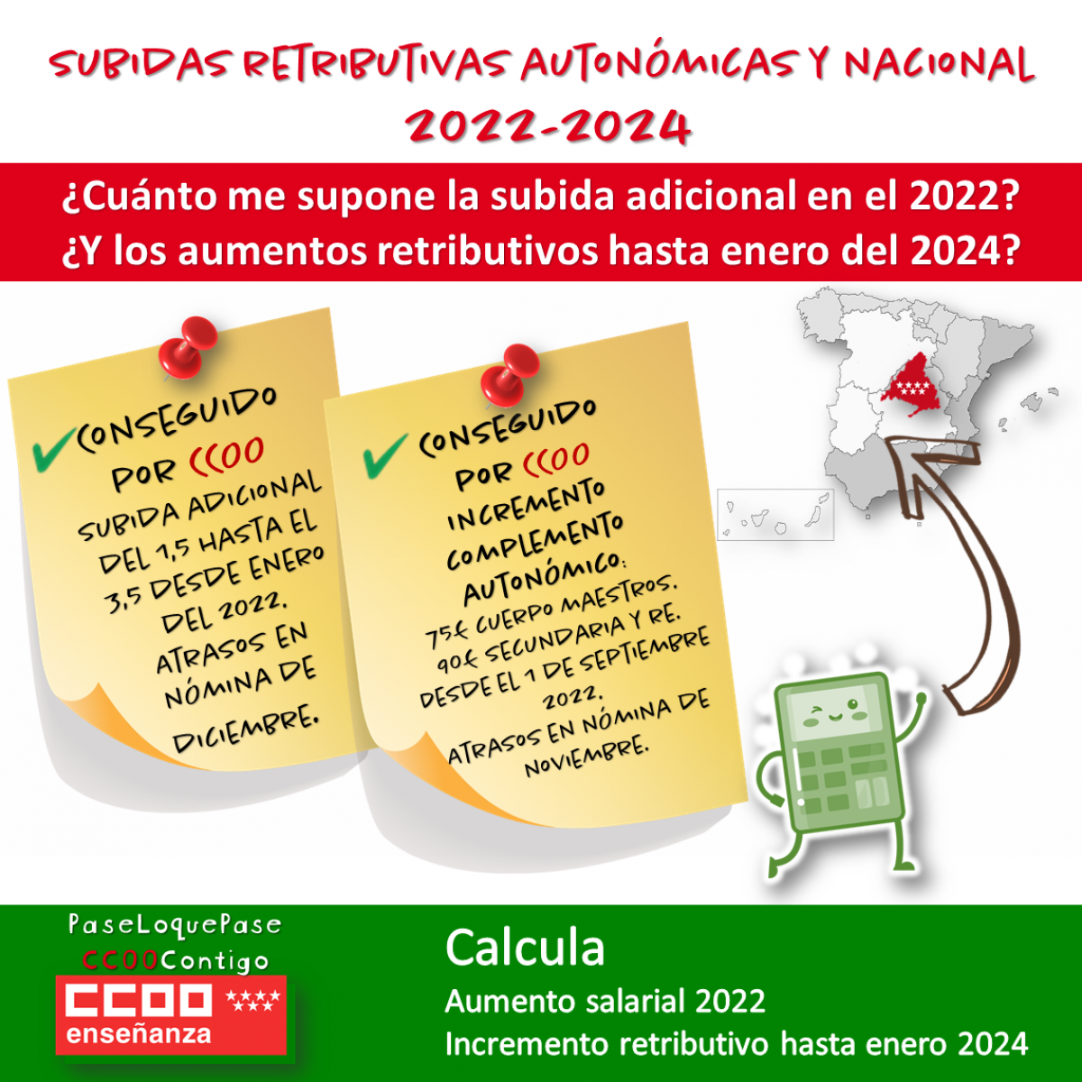 Subidas retributivas autonómicas y nacional 2022-2024 conseguido por CCOO