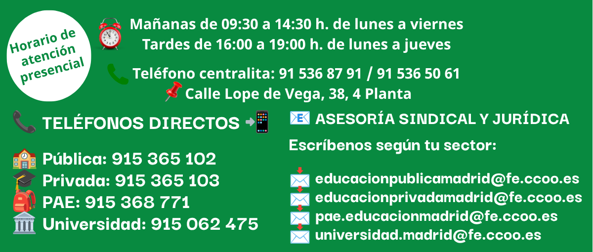 Horarios y teléfonos de atención