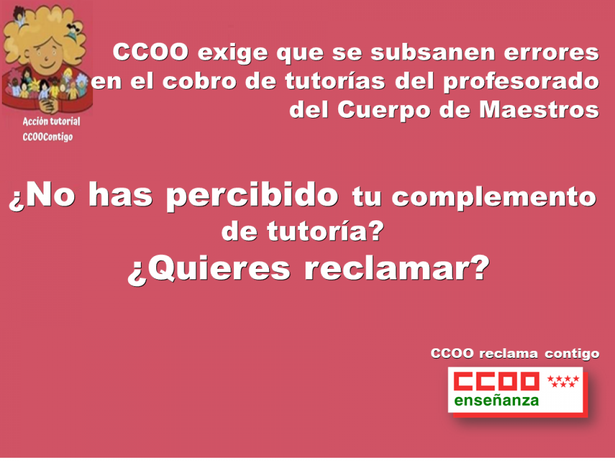 CCOO exige que se subsanen errores en el cobro de tutorías del profesorado del Cuerpo de Maestros
