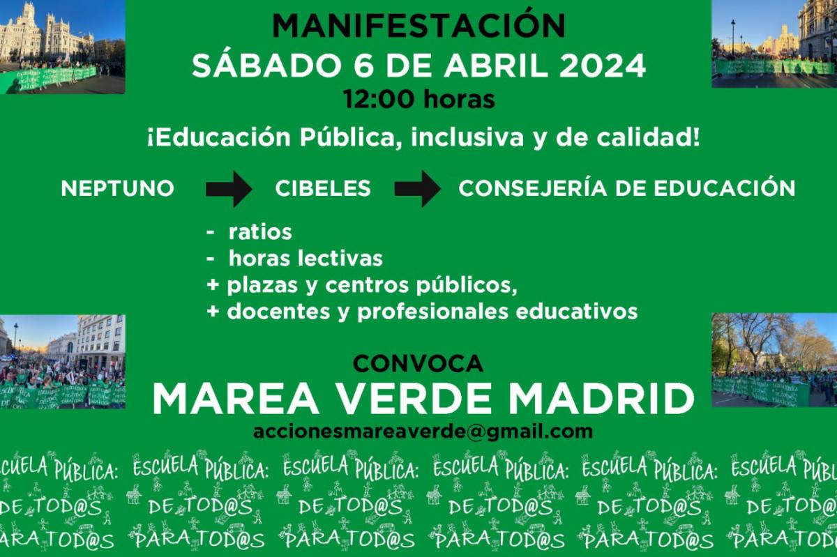 Convocatoria manifestacin Marea Verde Madrid 6 abril