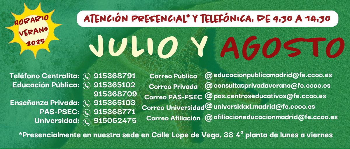 HORARIOS Y TELFONOS VERANO 2025