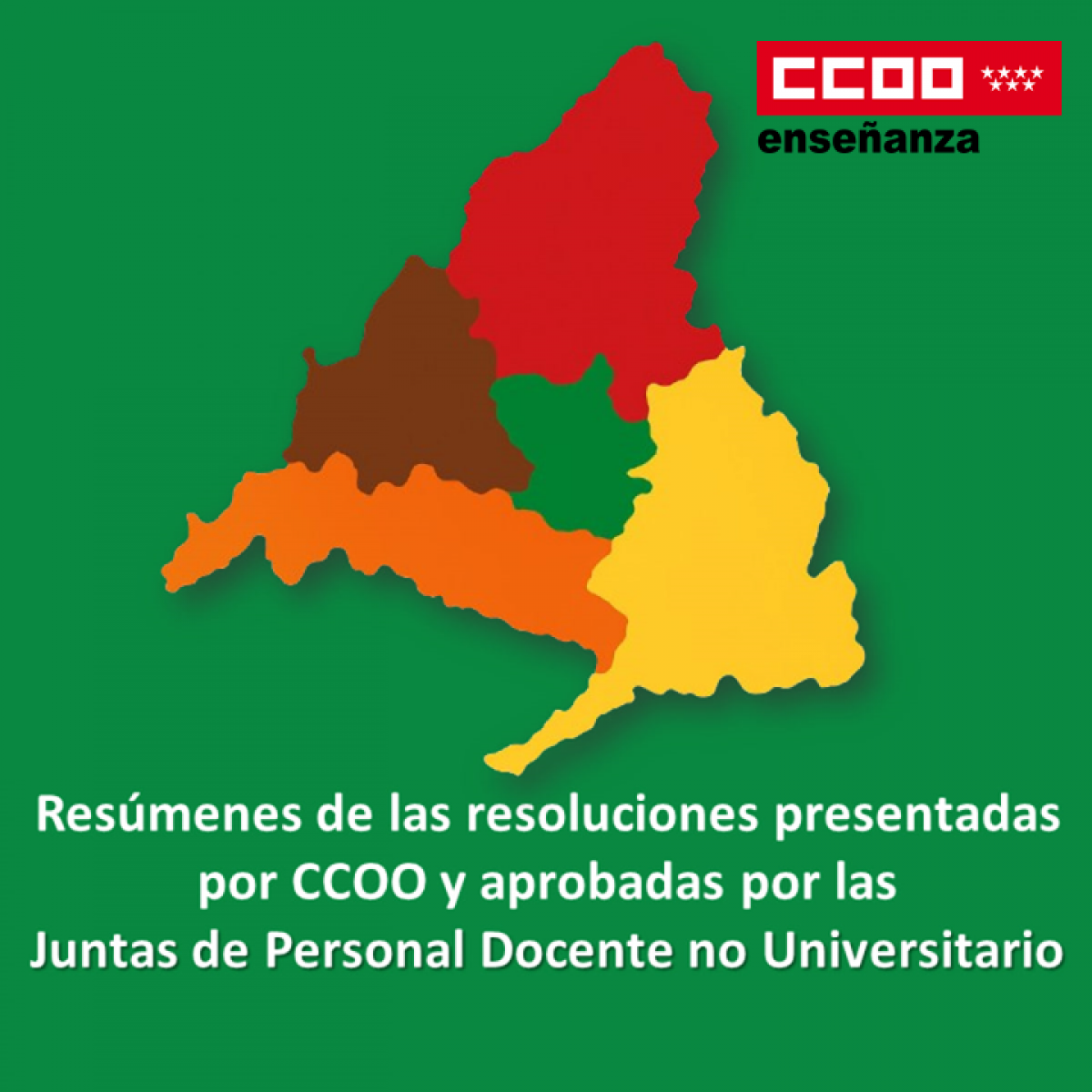 Resúmenes de las resoluciones presentadas por CCOO y aprobadas por las Juntas de Personal Docente no Universitario