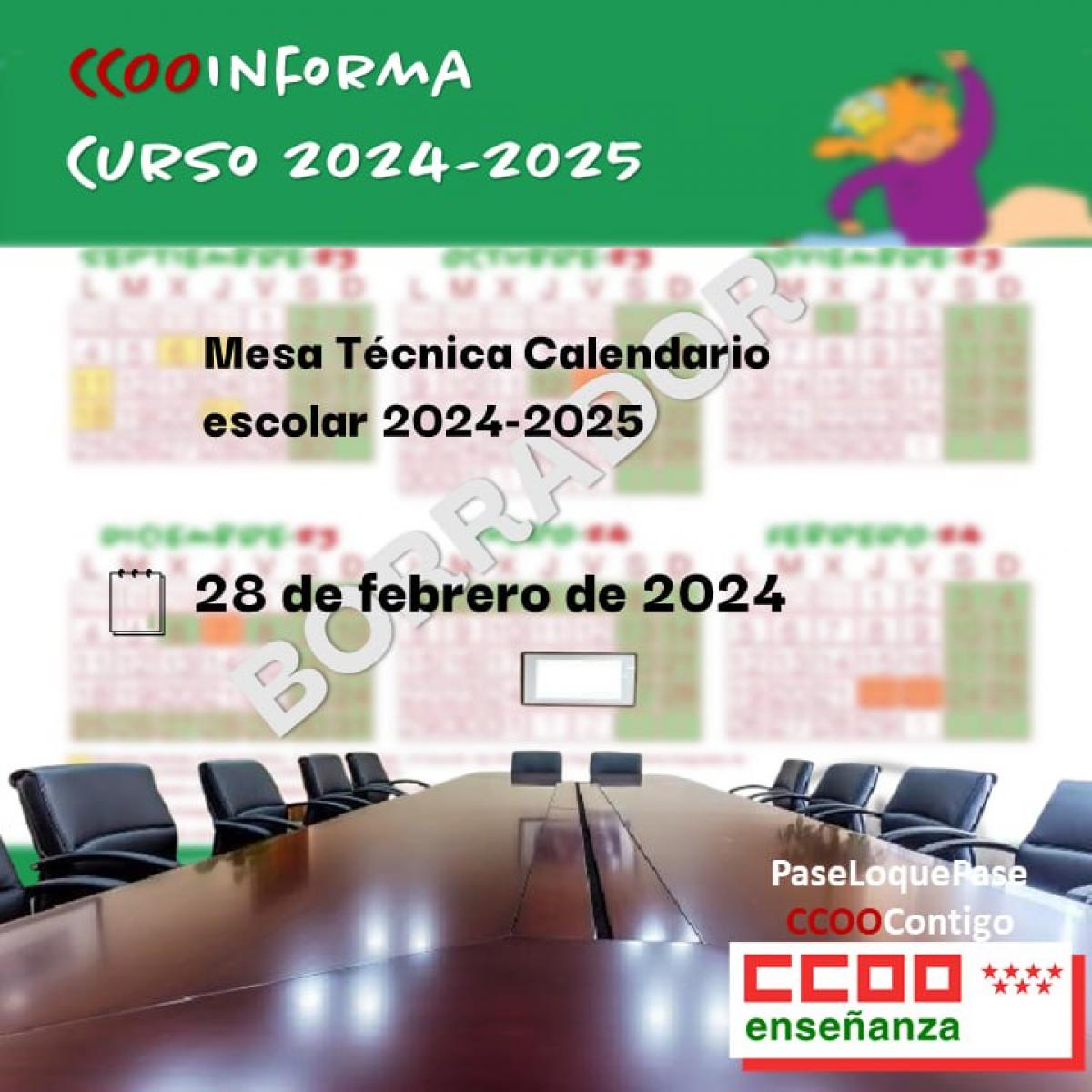 CCOO rechaza la propuesta de calendario curso 2024/2025