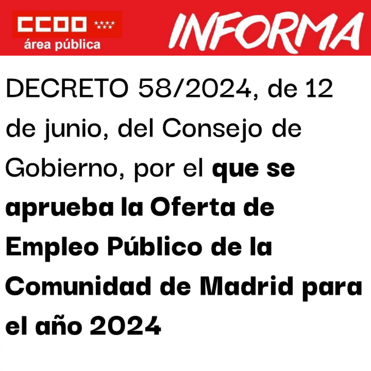 Oferta de Empleo Pblico de la Comunidad de Madrid para el ao 2024