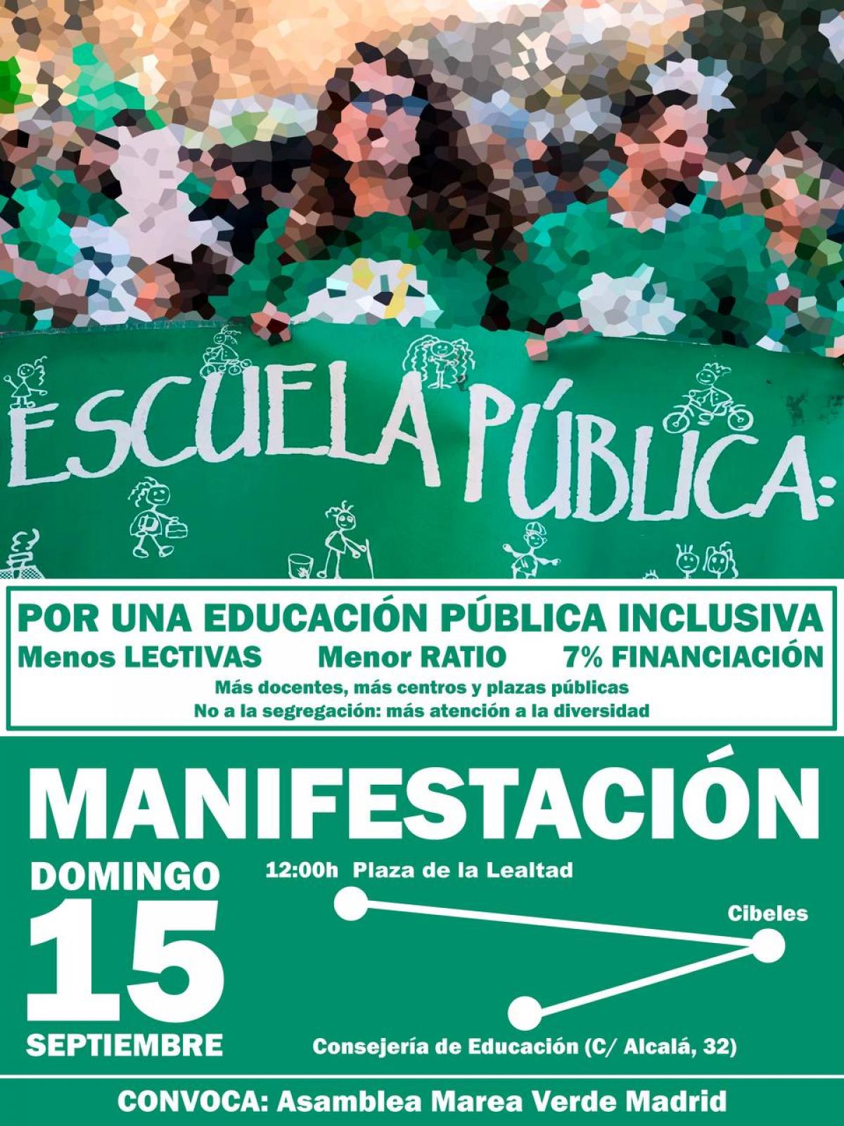 CCOO como miembro de la asamblea marea verde apoya y convoca manifestacin Marea Verde