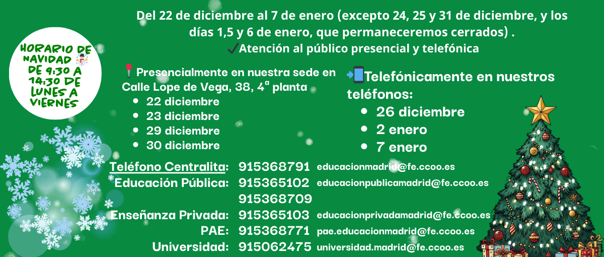 Horarios y Teléfonos Navidad 2025